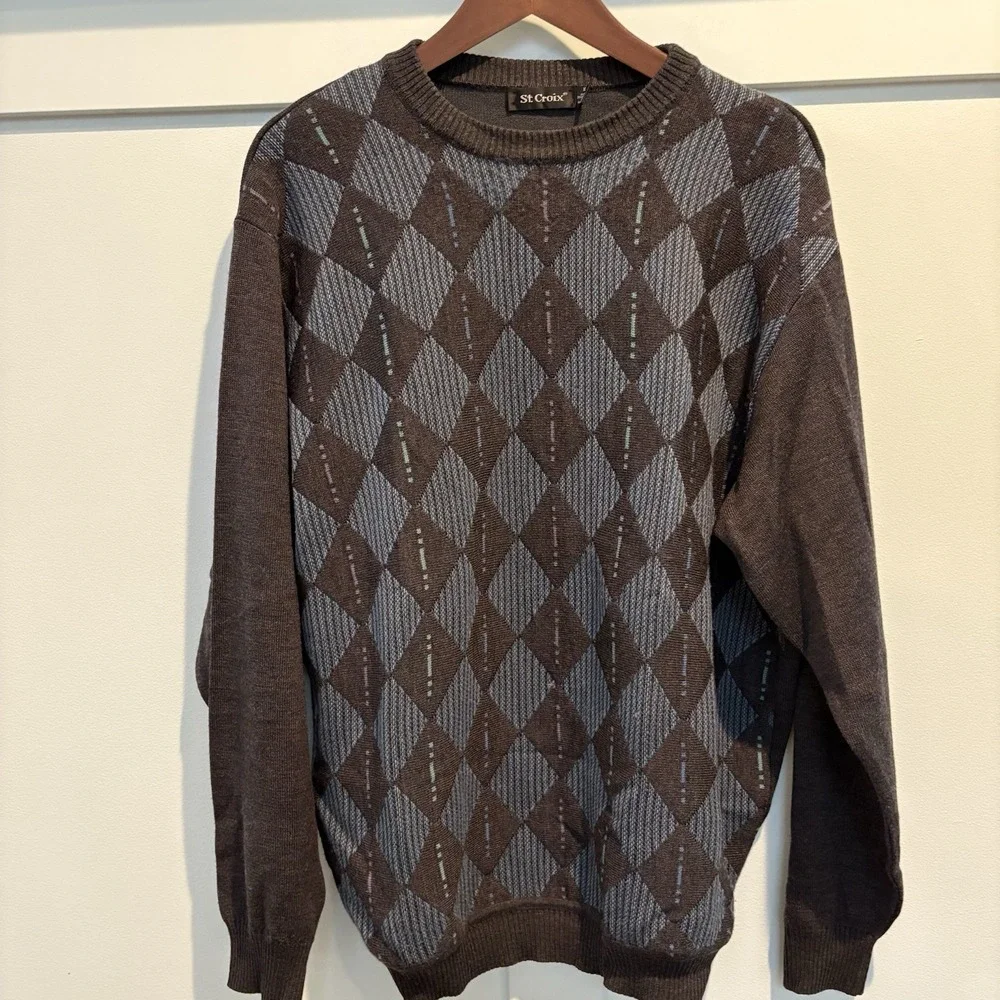 Vintage St. Croix Sweater XL Colorful Textured Knit Wool Blend USA 90s Geometric